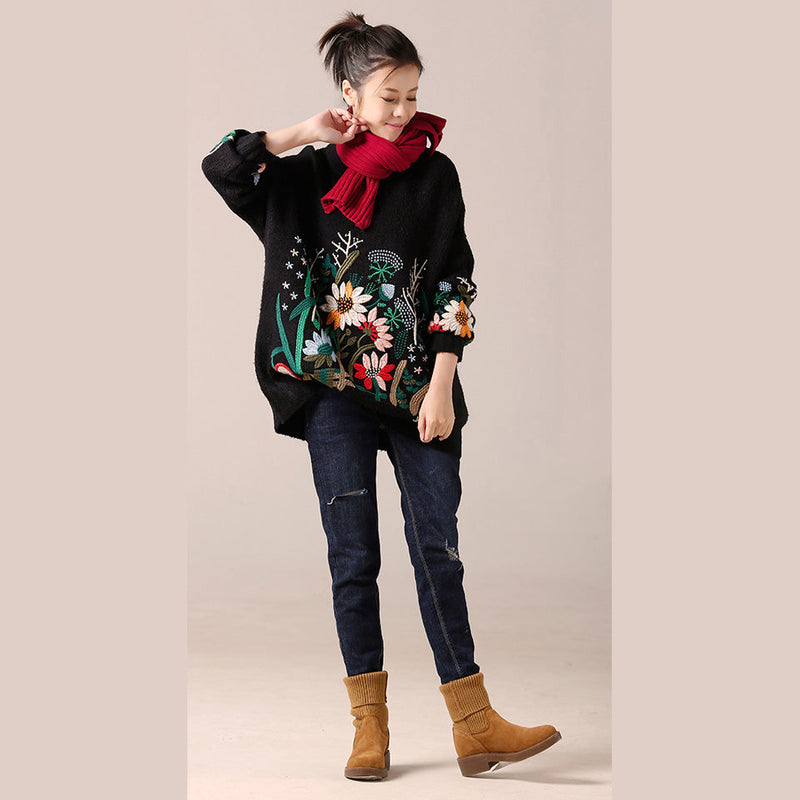 Sweater Weather O Neck Black Ugly Knitwear Embroidery Fall