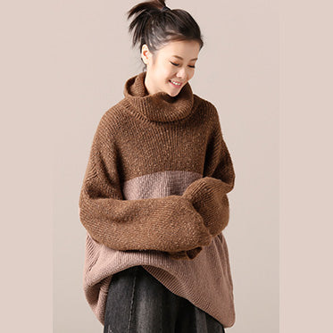 Sweater Weather High Neck Khaki Oversized Knitwear Patchwork