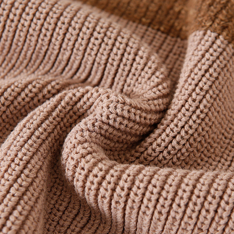 Sweater Weather High Neck Khaki Oversized Knitwear Patchwork