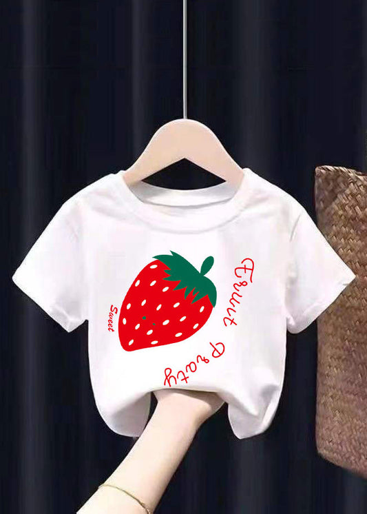 White Graphic Print Patchwork Kids Tops Summer