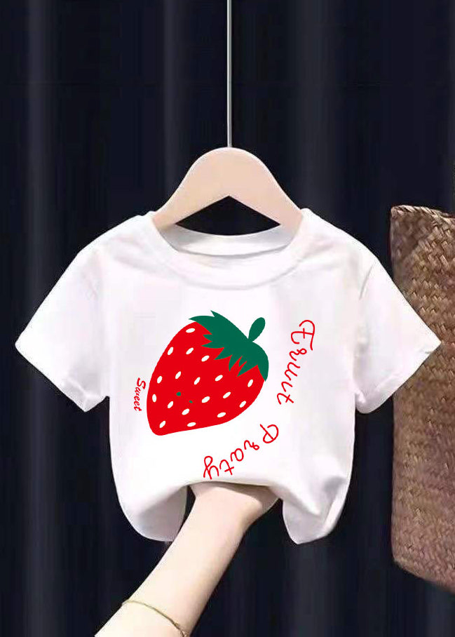 White Graphic Print Patchwork Kids Tops Summer