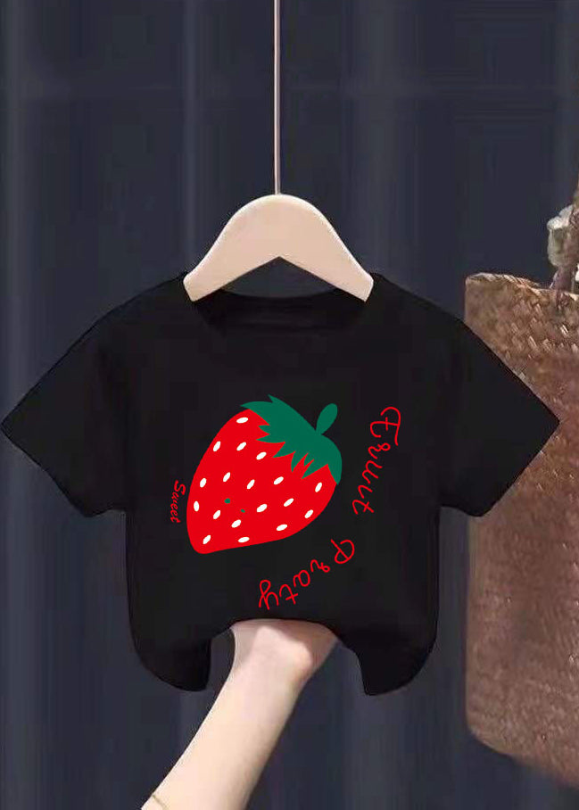 White Graphic Print Patchwork Kids Tops Summer