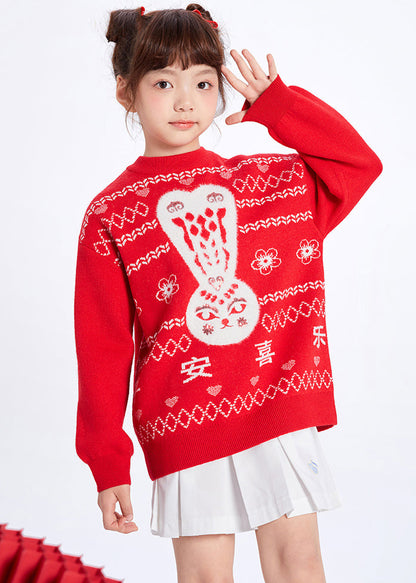 White O-neck Patchwork Cotton Knit Kids Sweaters Spring