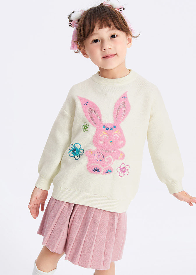 White O-neck Patchwork Cotton Knit Kids Sweaters Spring