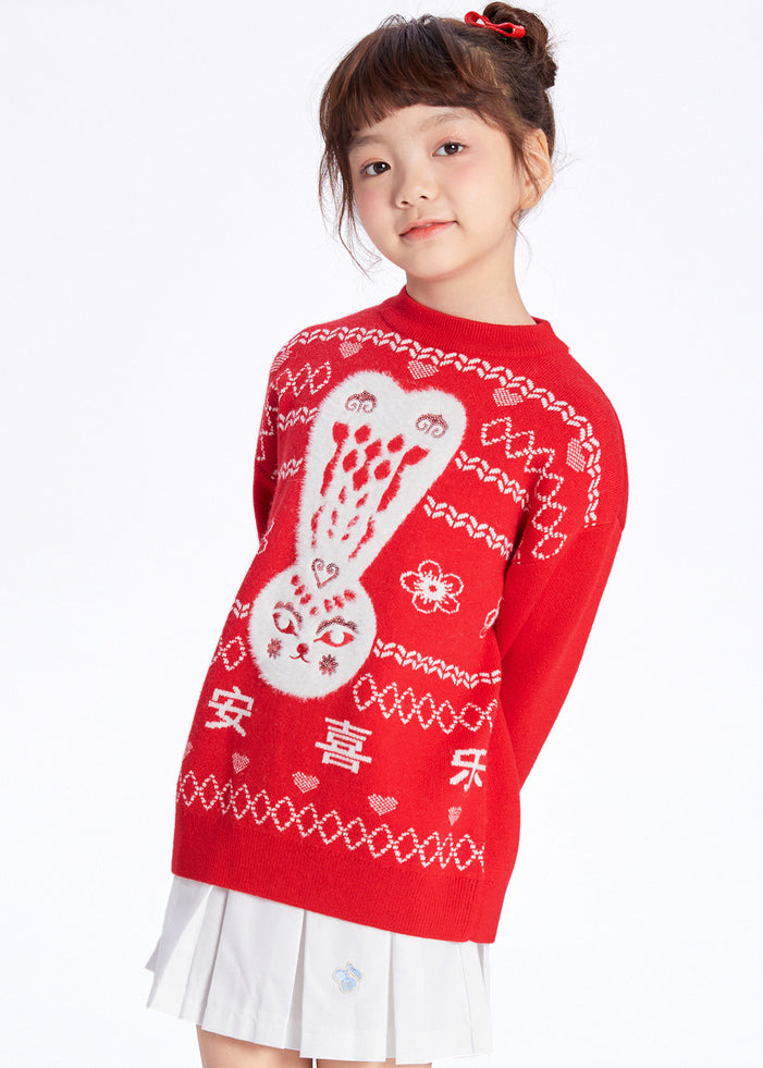 White O-neck Patchwork Cotton Knit Kids Sweaters Spring