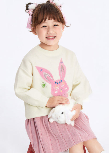 White O-neck Patchwork Cotton Knit Kids Sweaters Spring