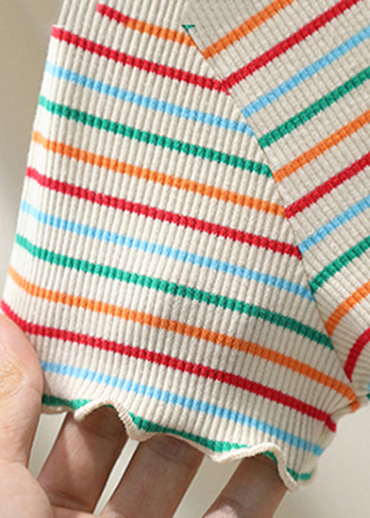 White O-neck Striped Knit Cotton Top Summer