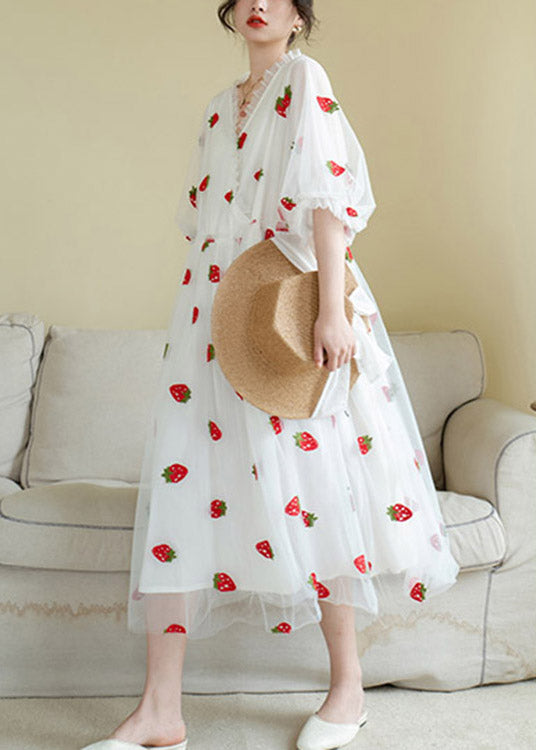 White Patchwork Tulle Maxi Dress Summer