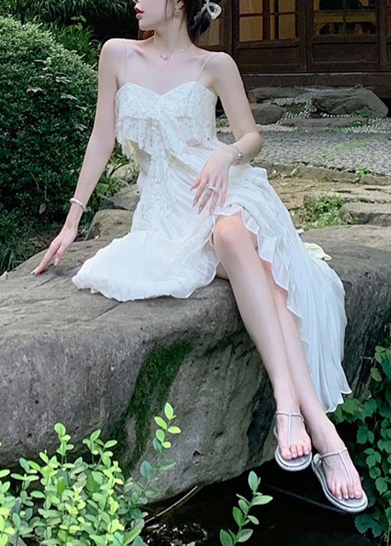 White Slash Neck Patchwork Lace Patchwork Long Dresses Sleeveless