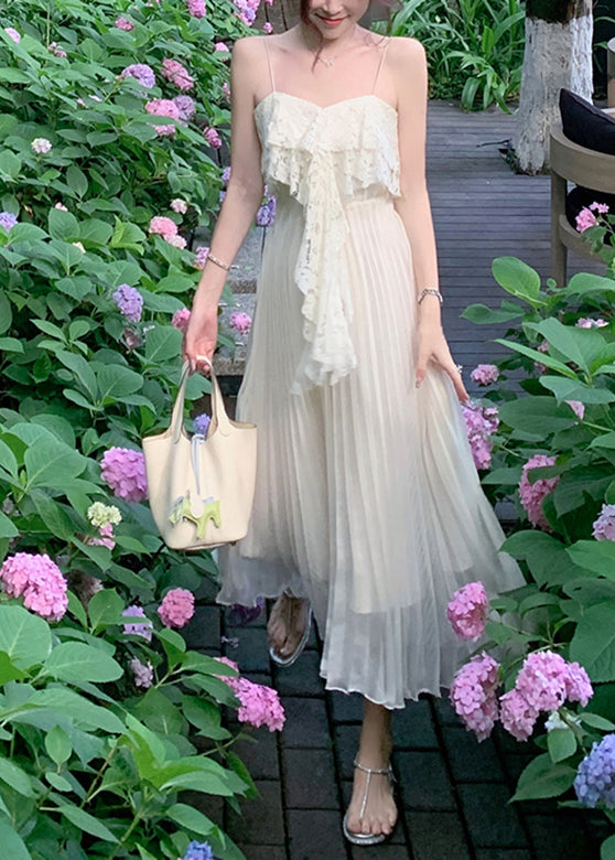 White Slash Neck Patchwork Lace Patchwork Long Dresses Sleeveless