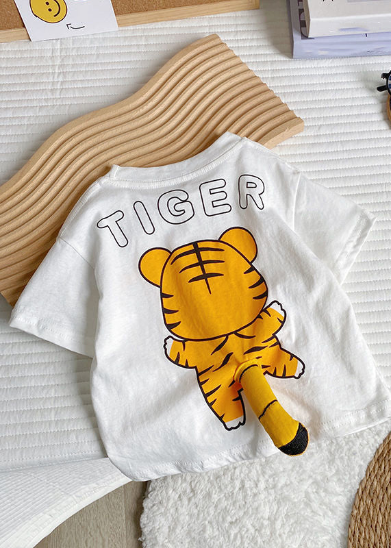 White Tiger Animal Print Kids Top Summer