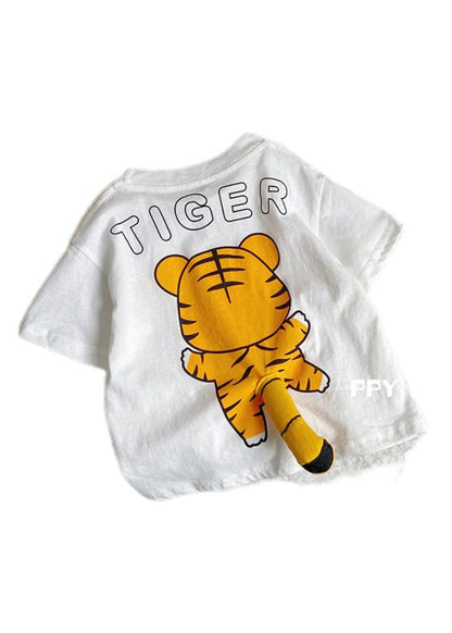 White Tiger Animal Print Kids Top Summer