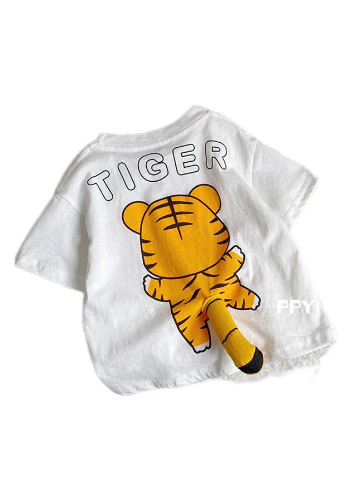 White Tiger Animal Print Kids Top Summer