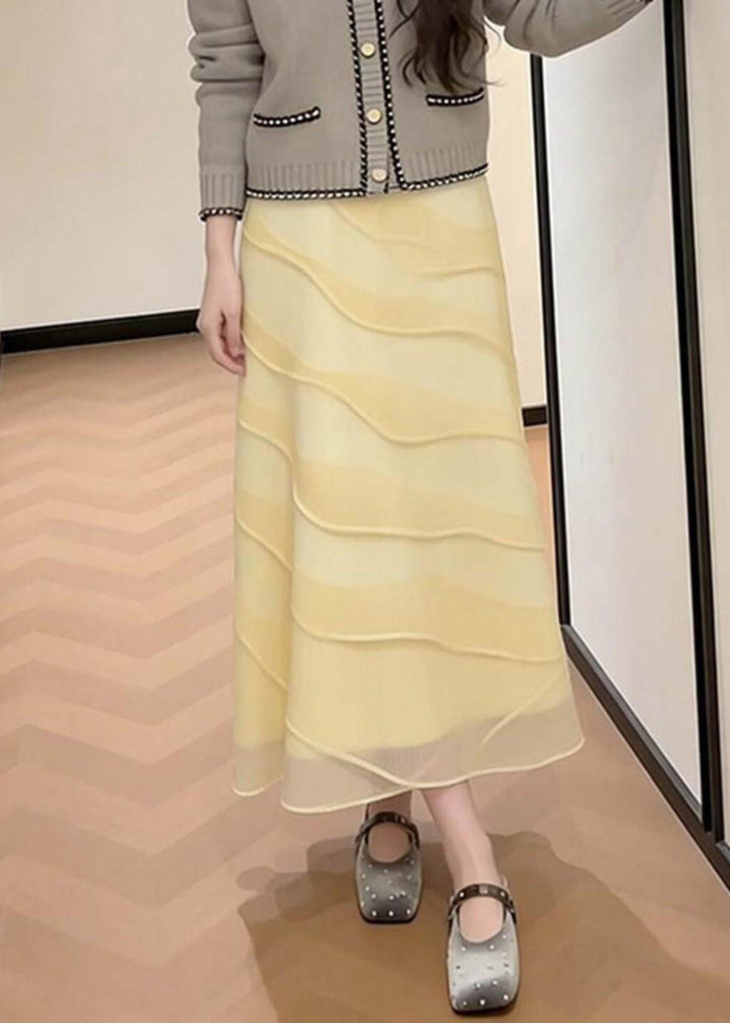 Yellow High Waist Tulle Maxi Skirts Summer