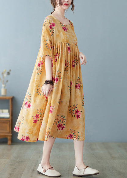 Yellow Patchwork Print Cotton Holiday Maxi Dresses Summer