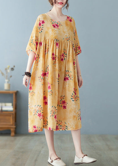 Yellow Patchwork Print Cotton Holiday Maxi Dresses Summer