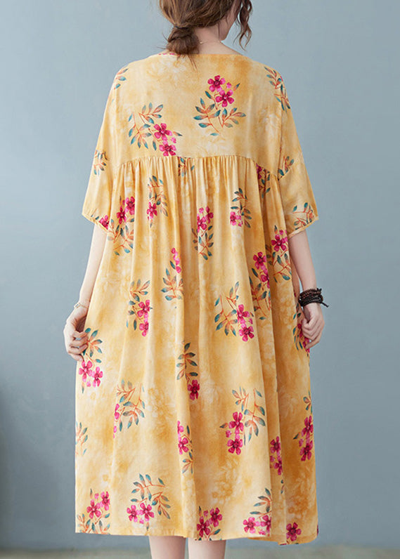 Yellow Patchwork Print Cotton Holiday Maxi Dresses Summer