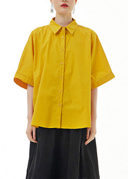 Yellow Peter Pan Collar Cotton Shirt Summer