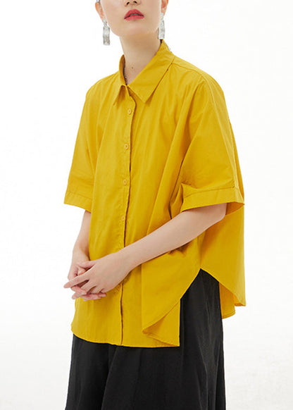 Yellow Peter Pan Collar Cotton Shirt Summer