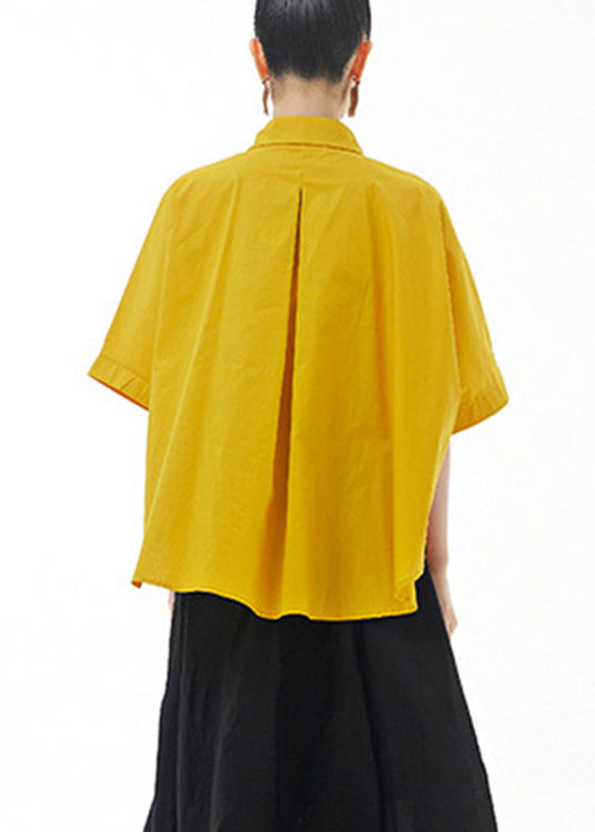 Yellow Peter Pan Collar Cotton Shirt Summer