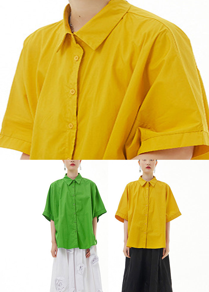 Yellow Peter Pan Collar Cotton Shirt Summer