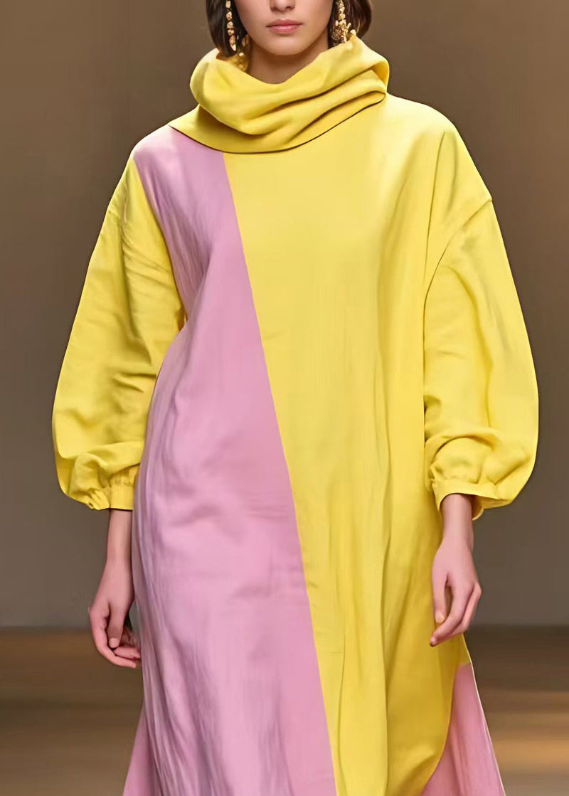 Yellow Turtleneck Patchwork Long Dress Fall