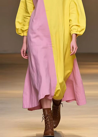 Yellow Turtleneck Patchwork Long Dress Fall