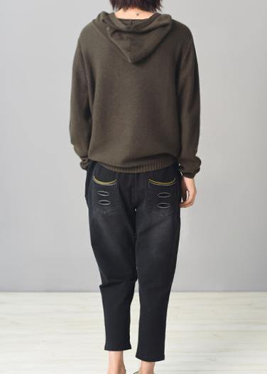 Army Green Knitted Outwear Hooded Knitted Coat Autumn