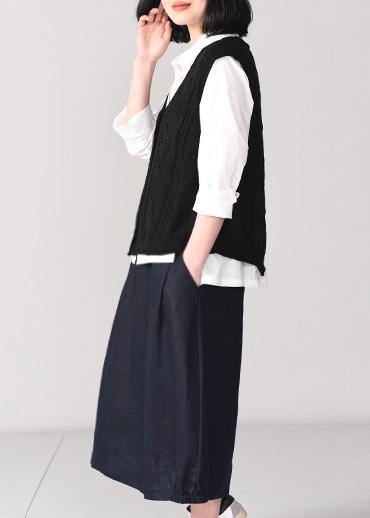 Back Open Knit Cardigans Oversized Sleeveless V Neck Knit Outwear Black