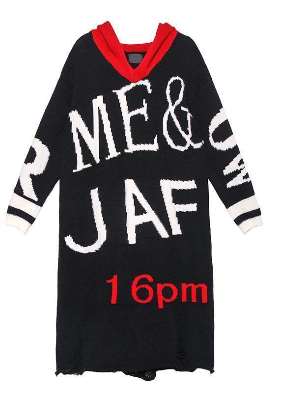 Black Sweater Dress Outfit Upcycle Alphabet Fuzzy Hooded Sweater Dress
