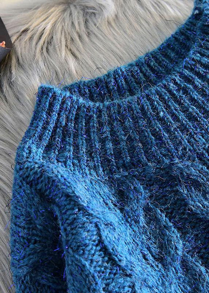 Blue Sweater Outfits Street Style Thick O Neck Baggy Knit Dresses