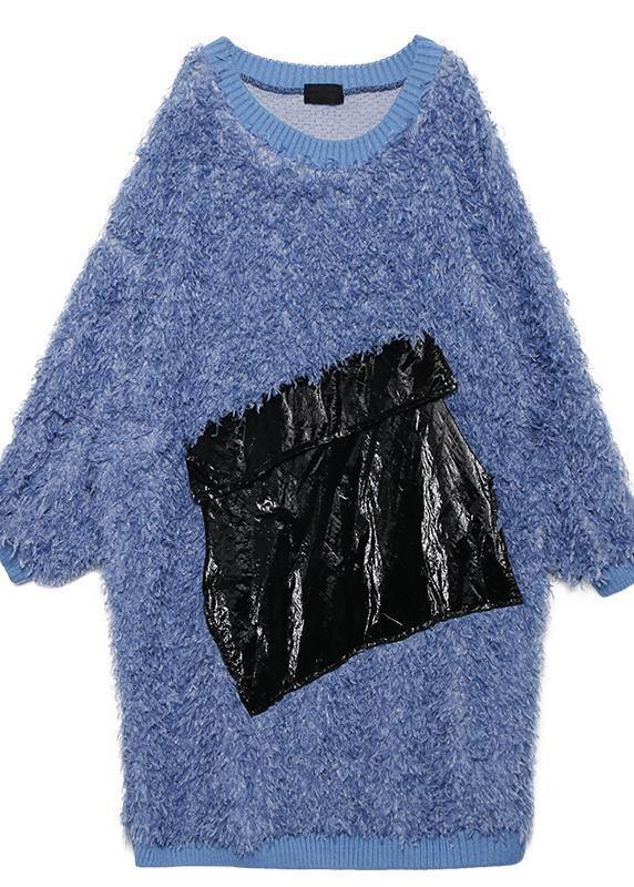 Blue Sweater Weather O Neck Tassel Big Sweater Dresses