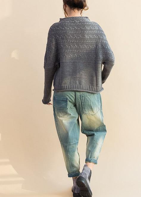 Fall Sweaters Oversized Gray O Neck Button Down Knitted Cardigans