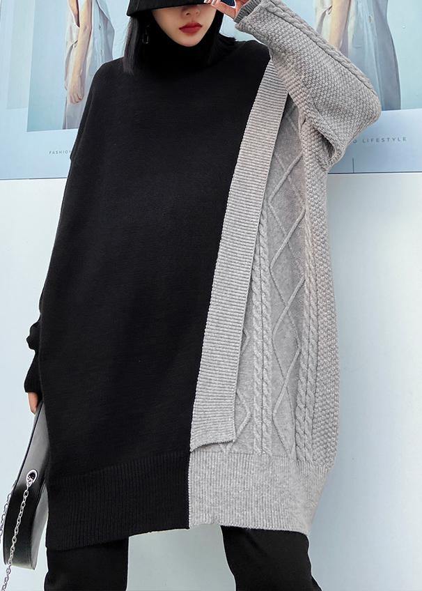 Gray Clothes for High Neck Patchwork Knitwear
