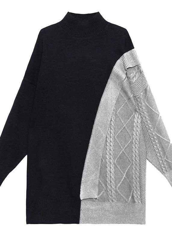 Cute gray clothes For Women high neck patchwork trendy plus size knitwear