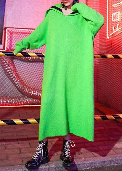 Green Sweater Dresses Sailor Collar Art Winter Sweater Dresses