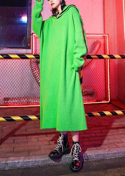 Green Sweater Dresses Sailor Collar Art Winter Sweater Dresses