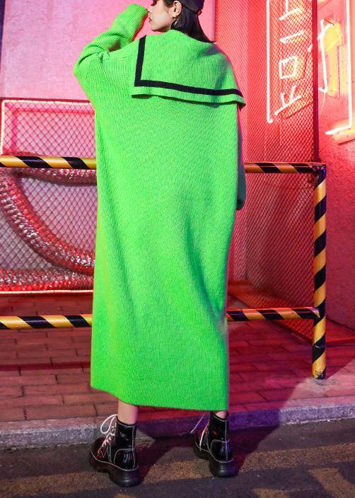 Green Sweater Dresses Sailor Collar Art Winter Sweater Dresses