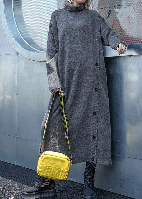 High Neck Sweater Knit Top Pattern Largo Gray Big Knit Dress Fall