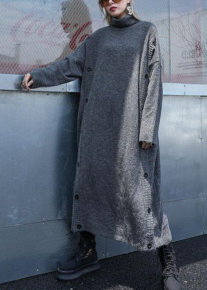 High Neck Sweater Knit Top Pattern Largo Gray Big Knit Dress Fall