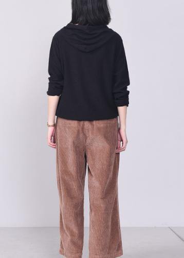 Hooded Knitted Outwear Loose Fitting Wild Knitwear Black