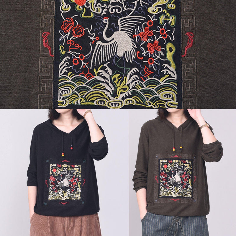 Hooded Knitted Outwear Loose Fitting Wild Knitwear Black
