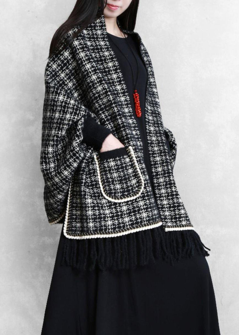 Knitwear Black Batwing Sleeve Tassel Knit Coats