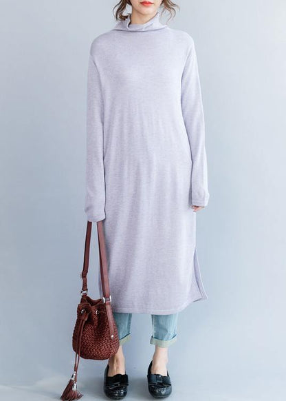 Light Purple Sweater Outfits Moda High Neck Daily Side Open Knit Dresses