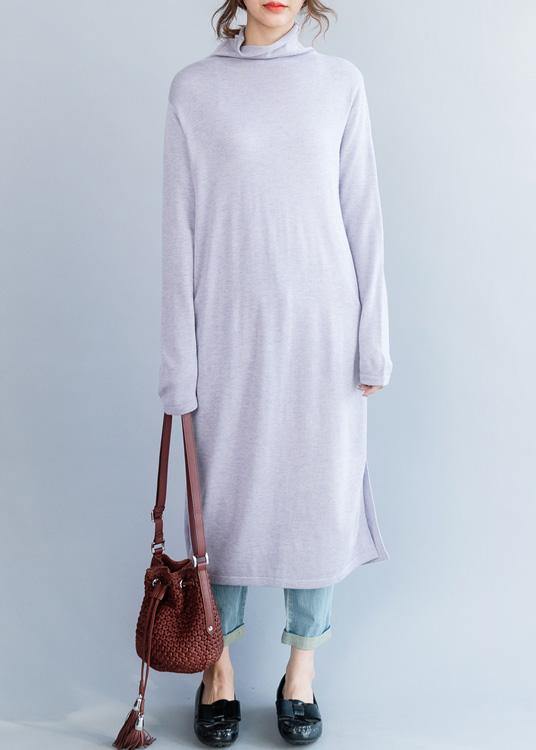 Light Purple Sweater Outfits Moda High Neck Daily Side Open Knit Dresses