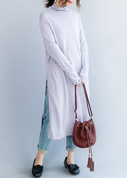 Light Purple Sweater Outfits Moda High Neck Daily Side Open Knit Dresses