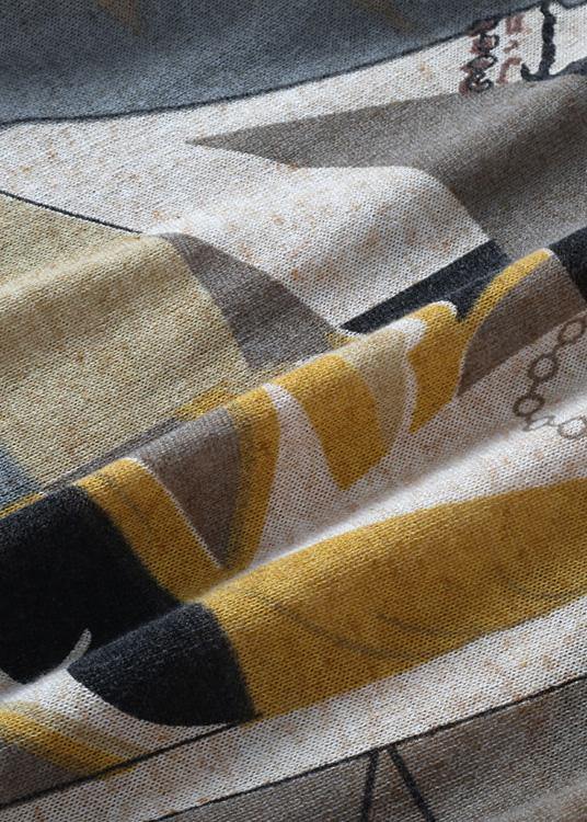 O Neck Yellow Print Sweaters Loose Fitting Batwing Sleeve Knitted Top