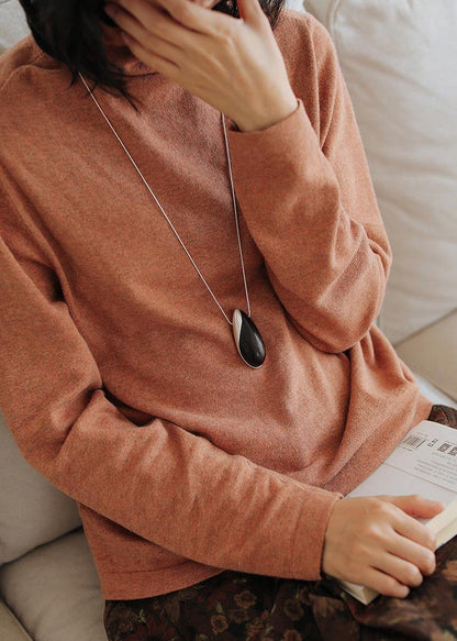 Orange Knitted Pullover High Neck Loose Fitting Knitwear