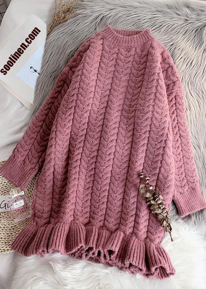 Pink Sweater Weather Refashion O Neck Thick Ugly Fall Sweater Dress
