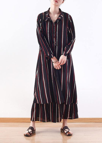 Red Striped Outwear Lapel Cardigans